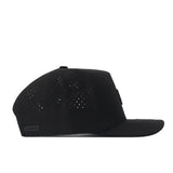 The No Rivals Iowa Hawkeyes Trainer Hat, featuring a structured fit and laser-cut ventilation holes, is displayed in a side view against a white background.