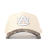 The No Rivals Auburn Camo Connector Hat pairs a beige snapback design with a white embroidered AU logo on the front and a camouflage-patterned brim—making it the perfect finishing touch for your gameday fit.