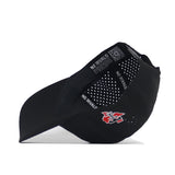 The Texas Tech Golf Hat - Black by No Rivals is a black snapback with red and white embroidered side graphics, “NO RIVALS” text on the inner seams, ventilation holes, and a QR code on the inner panel.