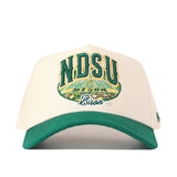 A white and green North Dakota State Bison Stadium Hat by No Rivals, featuring officially licensed embroidered NDSU Bison logos above a stadium graphic on the front.