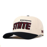Add a finishing touch to your game day fit with the No Rivals Mississippi State Alma Mater Hat—a cream and black snapback featuring “Mississippi State” embroidered in maroon and black across the front.