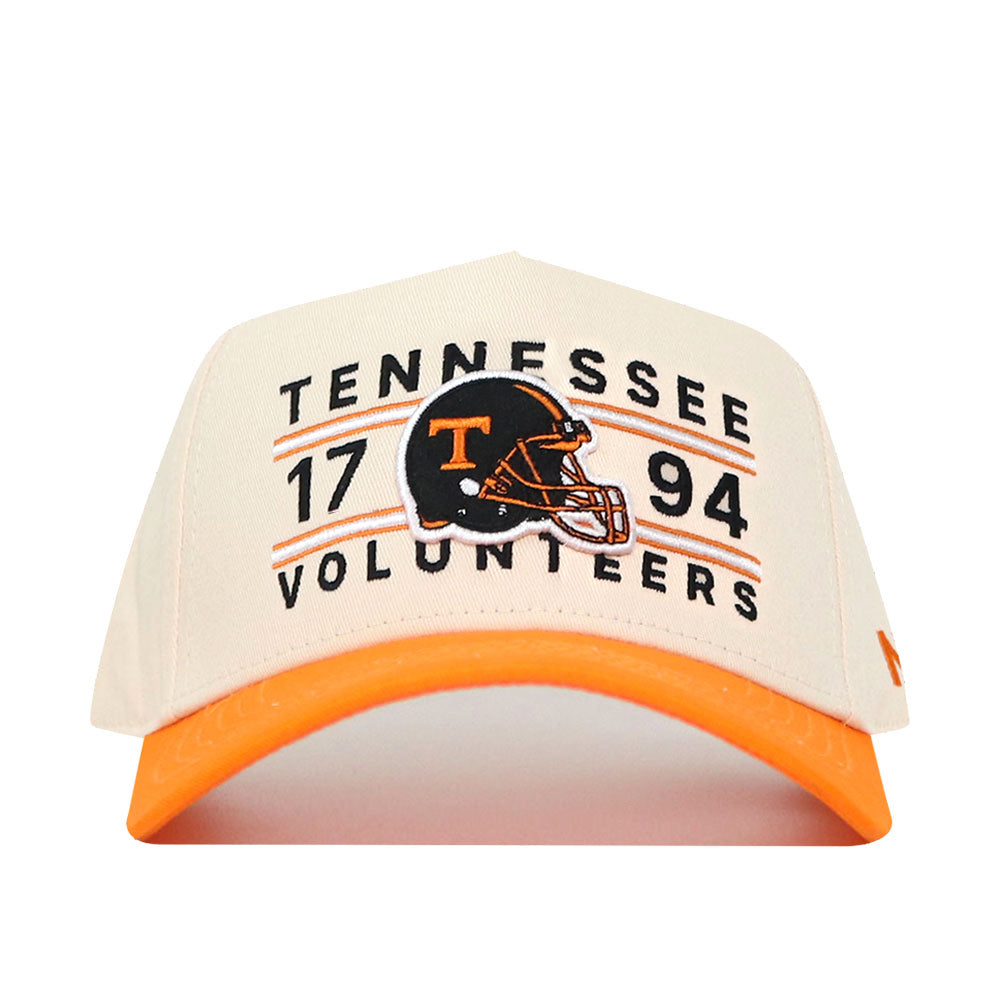 The No Rivals Tennessee Football Kickoff Hat is a white and orange baseball cap featuring an embroidered Tennessee Volunteers 1794 and football helmet logo on the front—perfect for completing your gameday look. It also includes a convenient snapback closure for an adjustable fit.