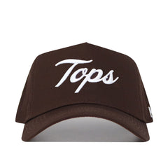 The Western Kentucky Americano Hat is a brown baseball cap made from high-quality cotton, featuring "Tops" embroidered in white script on the front and a snapback closure, shown against a plain white background.