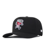 Introducing the Alabama Crimson Tide Football Mascot Hat in black by No Rivals—a performance fabric baseball cap featuring an embroidered cartoon elephant in a red jersey on the front and a small white NR logo on the side. The adjustable snapback closure ensures all-day comfort and a perfect fit.