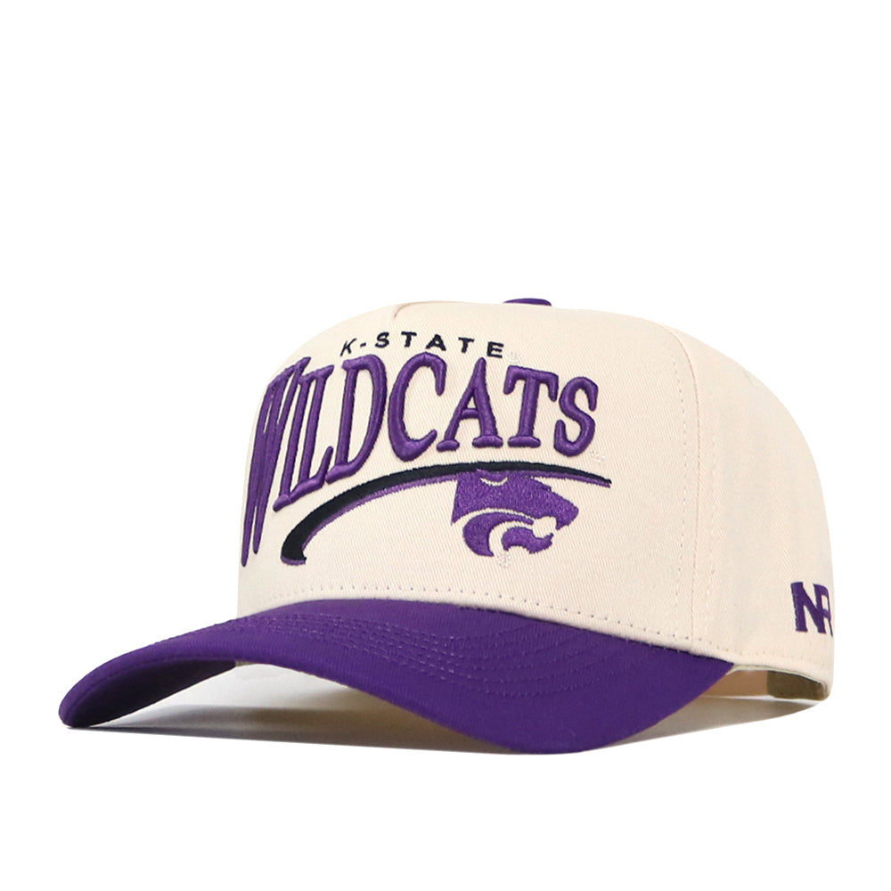 Show your Wildcats pride with the Kansas State Wildcats Stride Hat by No Rivals. This white and purple snapback features “K-State Wildcats” and the wildcat logo embroidered in purple on the front, along with a matching purple bill. Premium, detailed embroidered logos and NE lettering on the side make it a perfect finishing touch for your gameday look.