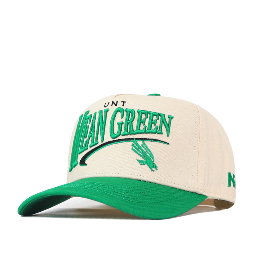 Show your Mean Green pride on game day with the North Texas Mean Green Stride Hat by No Rivals—a beige snapback featuring a green brim and embroidered UNT Mean Green text and bird logo in green across the front.