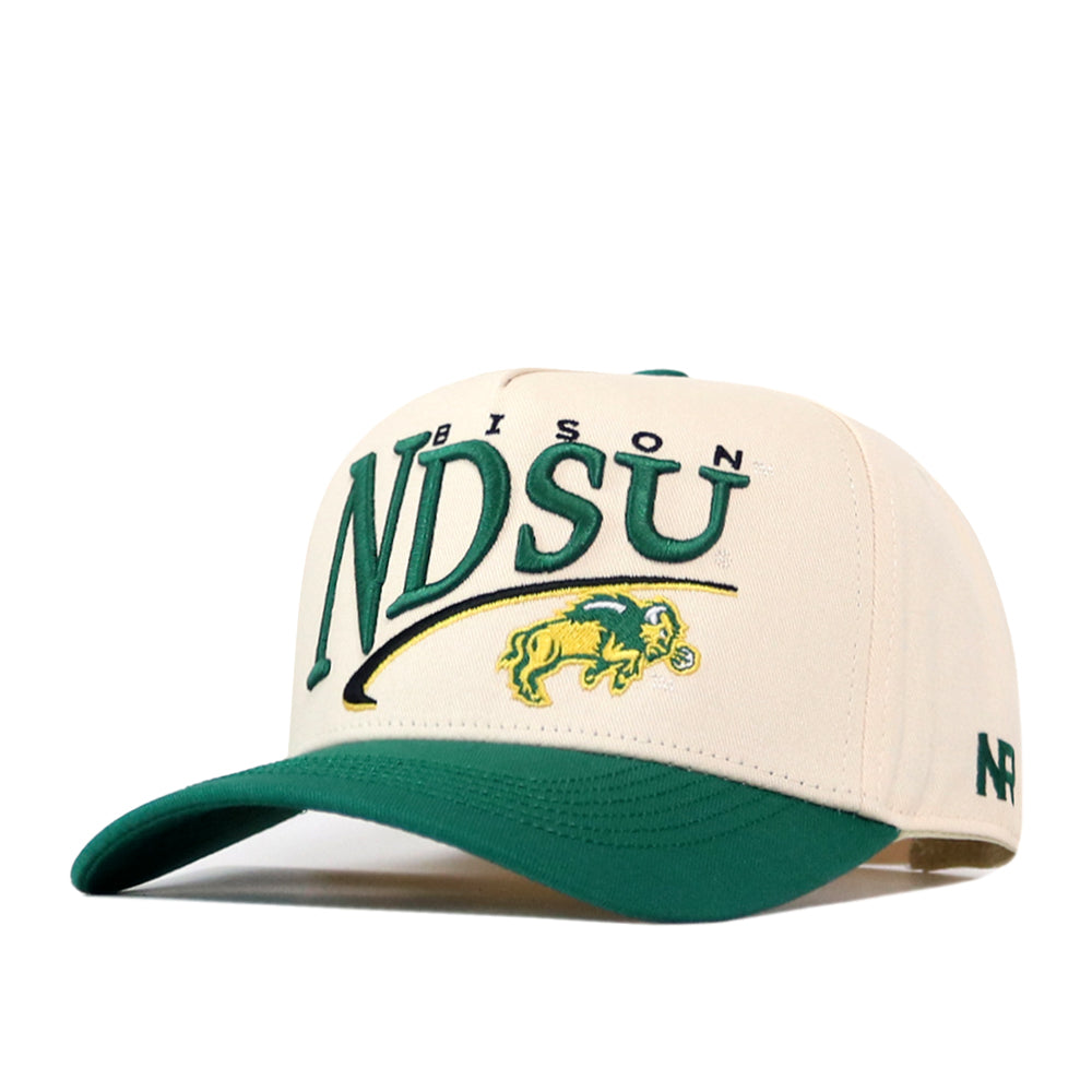 Show your team spirit with the North Dakota State Bison Stride Hat by No Rivals. This cream and green athletic-style baseball cap features classic embroidered NDSU Bison lettering and a yellow bison logo on the front. The green bill and detailed stitching make it the perfect accessory to complete your gameday look.