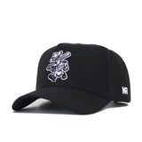 The No Rivals Texas A&M Ol' Sarge Baseball Hat in black features a white cartoon bear with a hat and backpack, made from a comfy polyester-cotton blend, and has an NR patch on the left side.