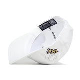 The UCF Golf Hat - White by No Rivals features black and gold embroidered UCF graphics, a “NO RIVALS” print and QR code inside the sweatband, plus an adjustable snapback closure for a custom fit.