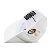 Introducing the Missouri Tigers Football Mascot Hat - White by No Rivals, a white performance fabric cap featuring a stylish perforated design. The side is adorned with the embroidered Missouri Tigers logo, while the inner band showcases bold NO RIVALS text. This hat is finished with an adjustable snap back closure for a customized fit.