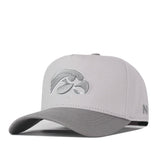 The No Rivals Iowa Hawkeyes Graphite Hat is a light gray snapback baseball cap with an officially licensed, embroidered Iowa Hawkeyes logo on the front panel and a darker gray curved brim.