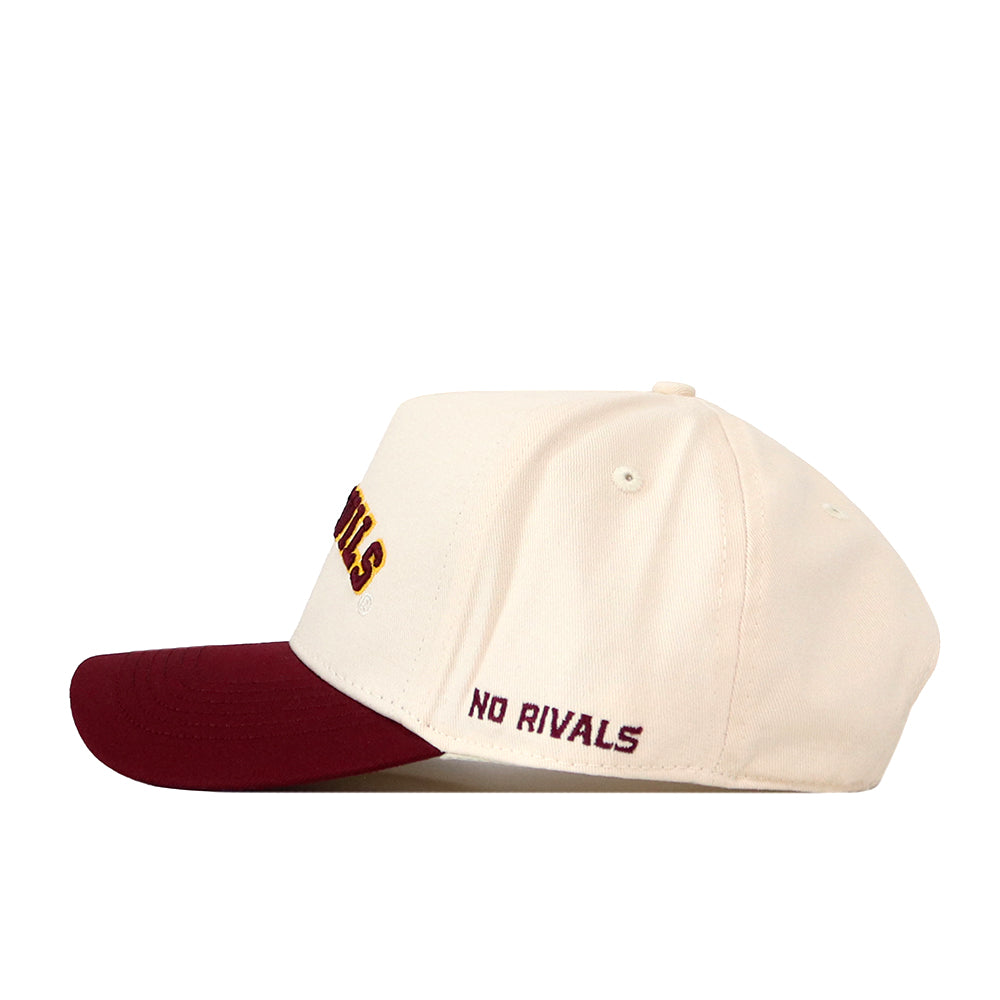 Show your Sun Devils pride with the Right Side Up Sun Devils Hat - Arizona State - Classic by No Rivals. This cream-colored baseball cap features a maroon brim and a classic snap back for adjustable comfort. Embroidered on the side in maroon lettering is “NO RIVALS,” making it the perfect finishing touch to your ultimate Gameday Fit.