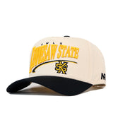 The No Rivals Kennesaw State Stride Hat is a cream and black snapback baseball cap featuring “Kennesaw State” and “Owls” embroidered in yellow and black, along with an officially licensed Kennesaw State University logo on the front.