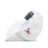 The Alabama Crimson Tide Football Mascot Hat in white by No Rivals features a sideways red embroidered A logo, perforations for ventilation, high-quality performance fabric, and a No Rivals label with a QR code on the inner band. It also includes a snapback adjustment for a comfortable fit.