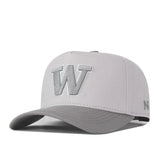 Show your Huskies pride with the No Rivals Washington Huskies Graphite Hat—a gray snapback featuring a bold silver W embroidered on the front and a small black No Rivals logo on the side, perfect for completing your gameday look.