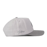 The No Rivals Florida Gators Graphite Hat features a light gray design with a contrasting darker gray brim, displayed in a side view. “Gators” is subtly embroidered near the back in coordinating gray thread, providing an understated embroidered logo detail to complete your gameday ensemble.