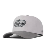 Introducing the Florida Gators Graphite Hat by No Rivals—a sleek gray cap showcasing a striking black and white embroidered alligator logo on the front, “NF” lettering on the side, and an adjustable snap back closure for a comfortable fit on gameday.