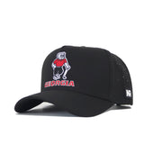 The No Rivals Georgia Bulldogs Golf Hat in black features the university's bulldog mascot and "GEORGIA" embroidered in red and white, plus an NR logo on the side. This officially licensed snapback cap ensures a perfect fit.