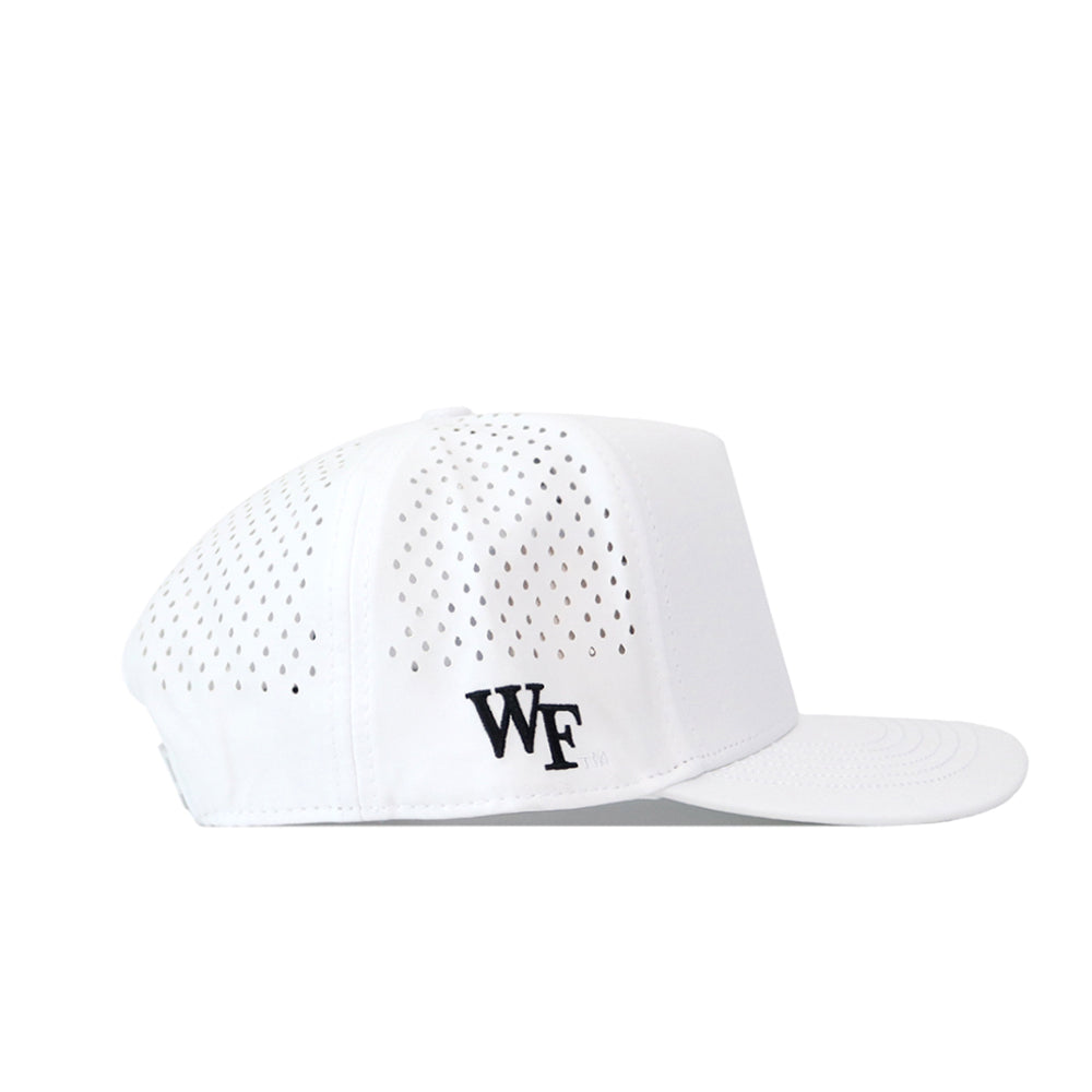 Show your Wake Forest spirit in the No Rivals Wake Forest Golf Hat – White, featuring ventilation holes for breathability and "WF" embroidered in black on the side. The perfect finishing touch to your game day outfit!.