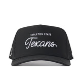Introducing the Tarleton Athletic Legacy Hat by No Rivals—a premium black athletic cap featuring “TARLETON STATE Texans” in bold white script on the front panel, complete with a snapback adjustment for the perfect game day fit.