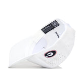 The Georgia Bulldogs Golf Hat by No Rivals is a structured white snapback with a black and red G logo on the side, ventilation holes, and an interior NO RIVALS label. Shown upside down on a white surface.