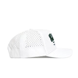 The Colorado Clubhouse Hat by No Rivals is a white baseball cap with a structured fit, side ventilation holes, and partially visible dark green embroidered text on the front. It's made from a polyester-cotton blend.