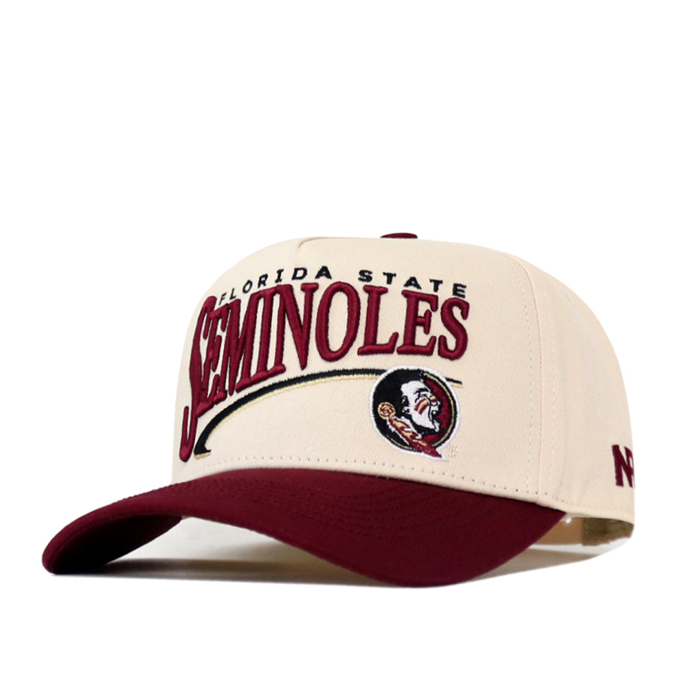 Show your Seminoles pride with the No Rivals Florida State Seminoles Stride Hat. This structured fit snapback features a cream and maroon design, an embroidered Florida State Seminoles name and Seminole head logo on the front, and a maroon bill. Crafted from high quality cotton, this stylish cap offers comfort and lasting style for any FSU fan.