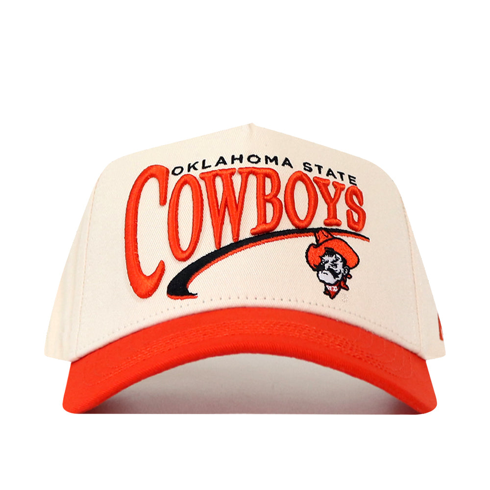 Show your Oklahoma State pride with the No Rivals Oklahoma State Cowboys Stride Hat, a snapback in cream and orange, featuring bold embroidered “Cowboys” lettering and the mascot logo on the front—ideal for completing your ultimate gameday outfit.
