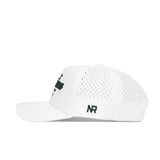 The Louisiana Clubhouse Hat by No Rivals is a white, structured snapback with ventilation holes, a flat brim, and black NR lettering on the left above the brim.