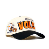 The No Rivals Tennessee Alma Mater Hat - Whiteout features a structured fit, high-quality cotton, and showcases an embroidered orange VOLS with TENNESSEE above it plus a football helmet with a T logo on the side.
