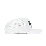 The No Rivals Tennessee Clubhouse Hat is a white structured-fit cap with small ventilation holes on the back and sides, a curved brim, and dark front text. Made from a comfortable polyester-cotton blend.