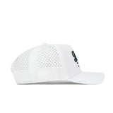 The No Rivals Florida Clubhouse Hat is a structured white baseball cap with side ventilation holes and a flat brim, made from a durable polyester-cotton blend. It’s shown in side profile against a plain white background.
