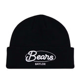 No Rivals Baylor Bears Script Beanie, a black cuffed knit hat featuring the word Bears in white script embroidery above the word BAYLOR in white block lettering.