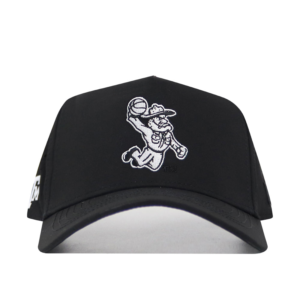 The No Rivals Texas A&M Ol' Sarge Basketball Hat in black features Ol' Sarge mid-jump with a basketball, embroidered on a polyester-cotton blend snapback for lasting style and comfort.