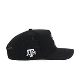 The No Rivals Texas A&M Ol' Sarge Basketball Hat in black features a structured fit, side ventilation holes, and an embroidered white "ATM" logo near the brim. Made from a polyester cotton blend with a snapback closure. Shown in side profile on white.