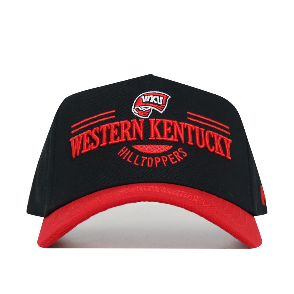 The No Rivals Western Kentucky Tailgate Hat features high-quality cotton in black and red with "Western Kentucky Hilltoppers" embroidered in red and white, plus the WKU logo on the front.