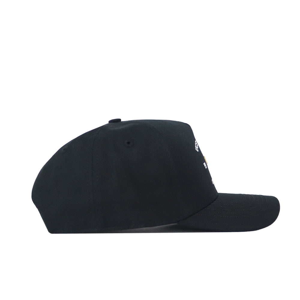 The No Rivals UCF Outlaw Hat in black is displayed from the side against a white background, featuring an embroidered logo—an ideal accessory to elevate your gameday look.