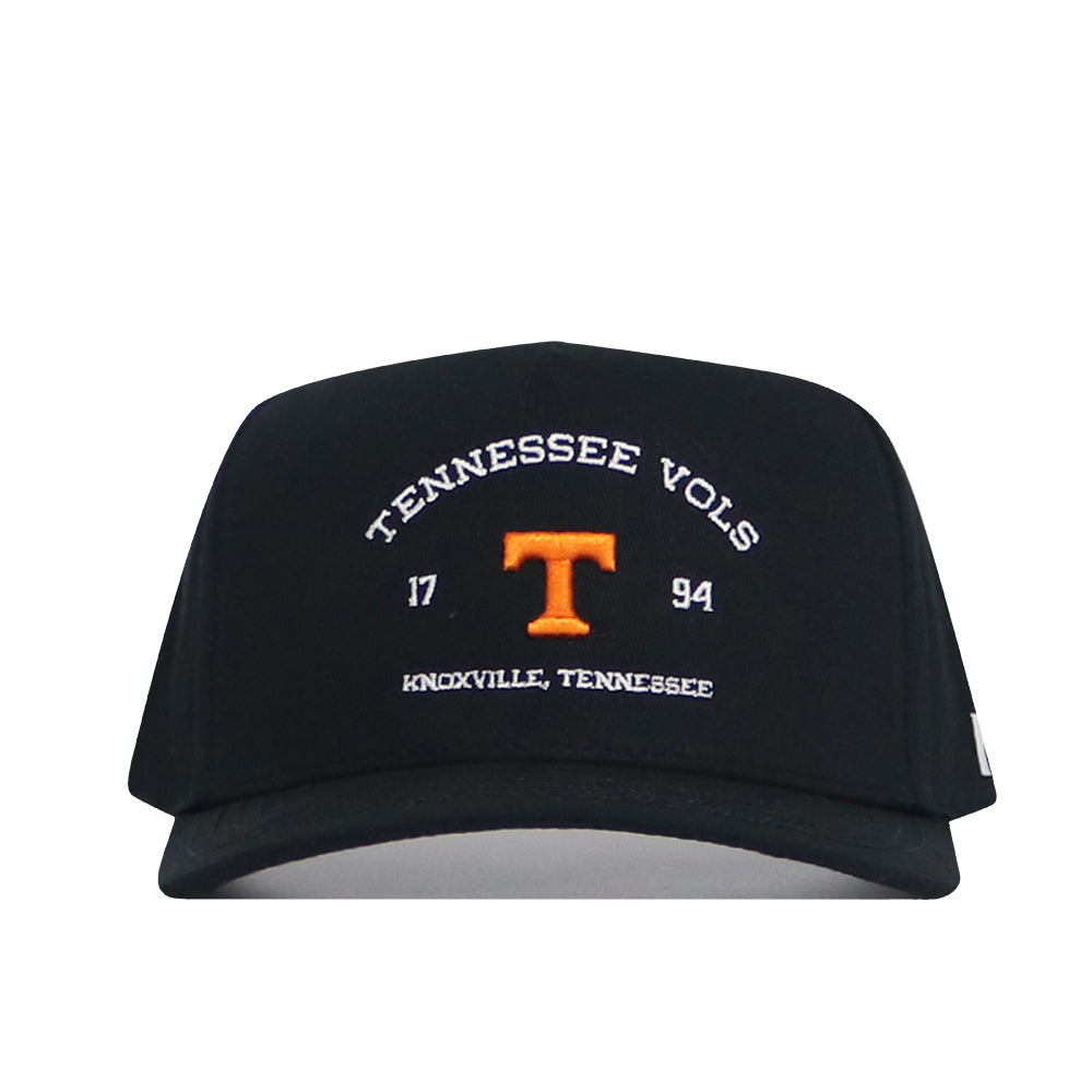 The No Rivals Tennessee Outlaw Hat - Black is a snap back cap featuring an orange T and a white embroidered TENNESSEE VOLS, 1794, KNOXVILLE, TENNESSEE logo on the front; officially licensed for fans.