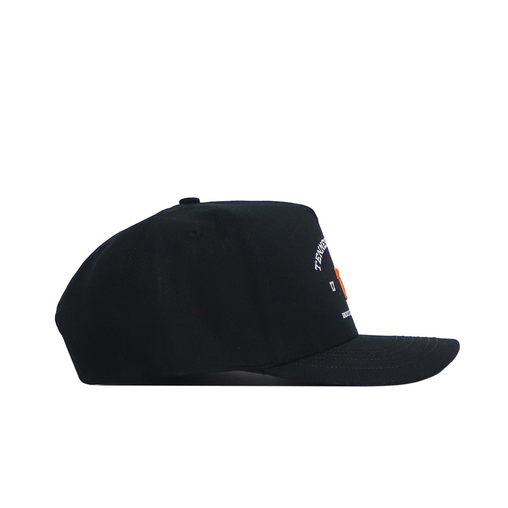 The No Rivals Tennessee Outlaw Hat - Black is a side-view baseball cap with a flat brim, minimal design, and an official snap back closure, displayed against a plain white background.