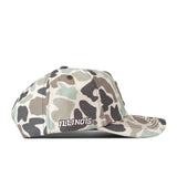 The Illinois Huntsman Hat by No Rivals is a camouflage-pattern baseball cap featuring an embroidered white “ILLINOIS” logo on the side, shown in a side view against a white background—perfect for a classic gameday look.