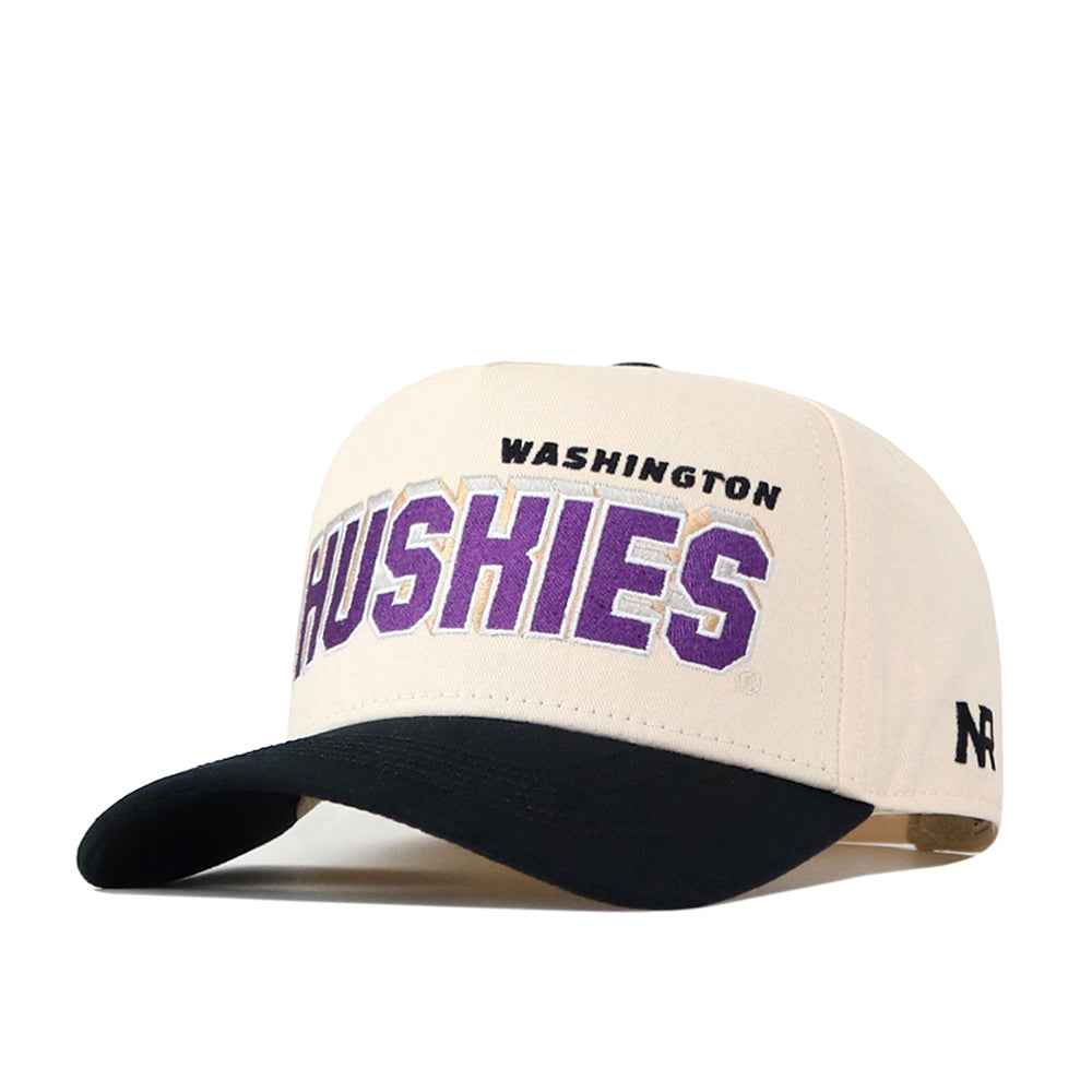 Show your Huskies pride with the No Rivals Washington Huskies Alma Mater Hat—a beige and black snapback featuring expertly embroidered WASHINGTON HUSKIES in bold black and purple across the front, iconic logos, and a subtle N logo on the left side. It’s the perfect finishing touch for your gameday look!.