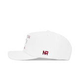 The South Carolina Vintage Cord Hat in white is shown from the side, with maroon NR initials embroidered near the back; the front and additional details are not visible from this angle.
