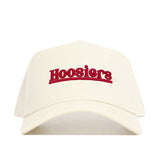 The No Rivals Indiana Sideline Hat is a white snapback with a structured fit, featuring "Hoosiers" embroidered in red on the front.