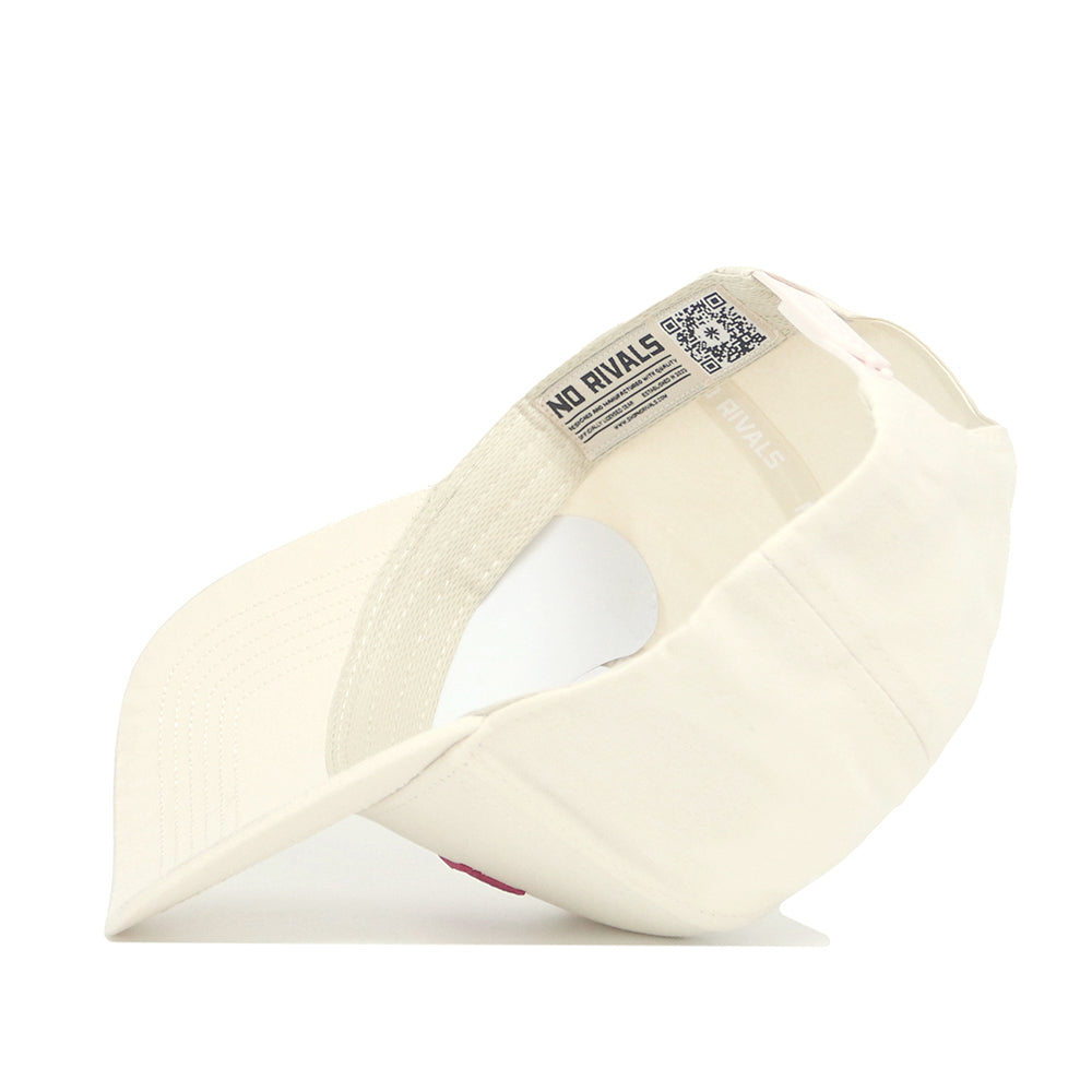 The Indiana Sideline Hat by No Rivals is seen inside out, displaying its interior label, mesh band, and QR code. Made from high quality cotton, the structured snapback features an inside label reading NO RIVALS.