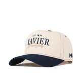 Show off your gameday style with the Xavier Musketeers Vintage Hat from No Rivals. This cream-colored cap features a navy brim, EST 1831 XAVIER Musketeers text and embroidered logo on the front, plus a small N logo on the left side of the brim. The adjustable snap back ensures all-day comfort in this classic look.