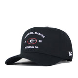 Introducing the Georgia Outlaw Hat - Black by No Rivals: This stylish black baseball cap features “Georgia Dawgs,” “Athens, GA,” “1785,” and the University of Georgia logo beautifully embroidered on the front, with “NR” stitched on the side. Designed for a perfect gameday fit, it boasts a convenient snap back adjustment.