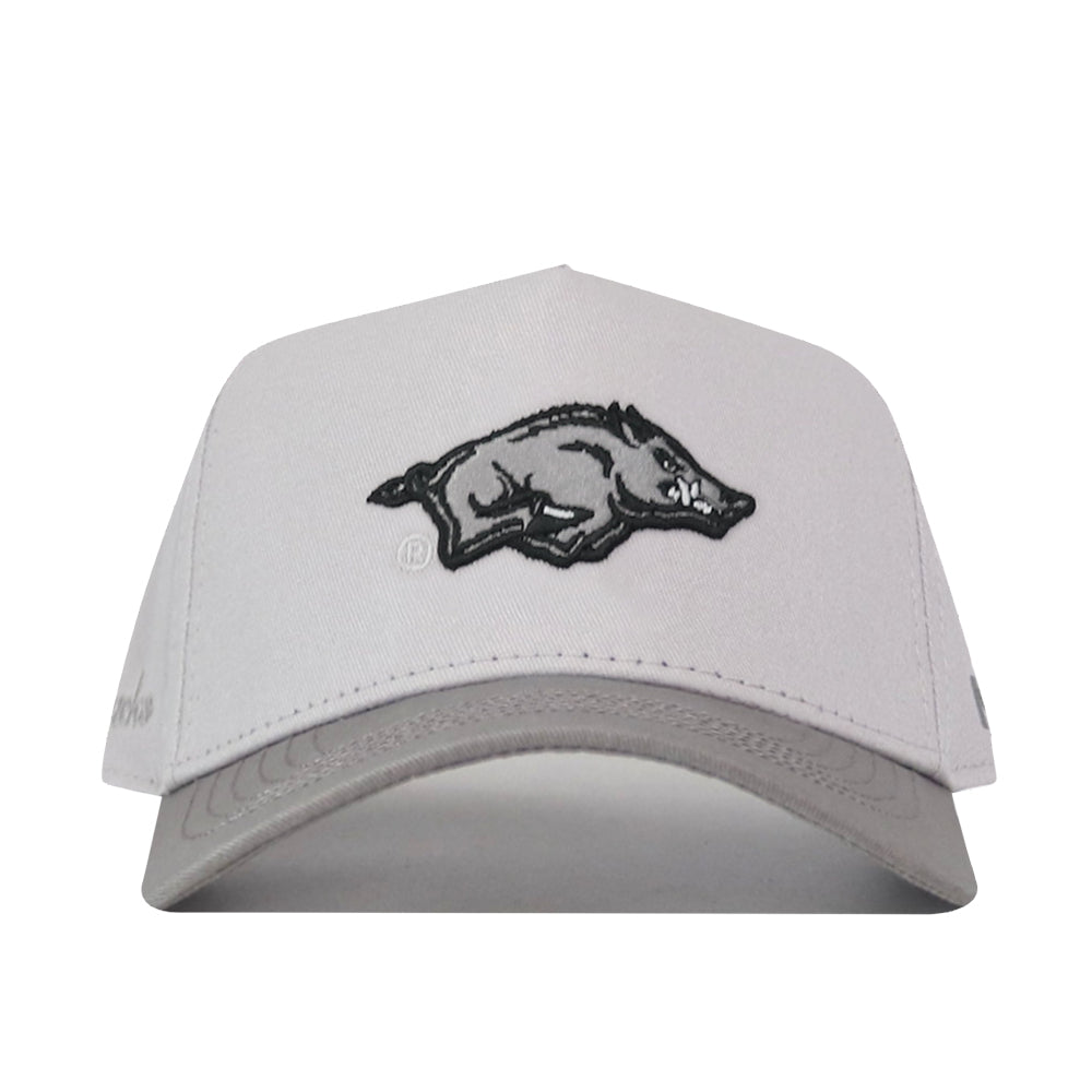 The No Rivals Arkansas Graphite Hat showcases the Arkansas Razorbacks’ embroidered logo—a black outlined, running wild boar—on the front, and features a classic snap back for an adjustable and comfortable gameday fit.
