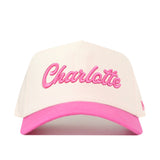 Show your school spirit in style with the No Rivals UNC Charlotte Pink Out Hat—featuring a white base, vibrant pink brim, and “Charlotte” embroidered in bold pink cursive on the front. This snapback is perfect for elevating your gameday look.