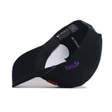 The Right Side up FROGS Hat - TCU - Alt Colors by No Rivals is a black snapback, shown upside down to reveal a purple “TCU” on the brim, white inner label text “NO RIVALS,” and a QR code near the strap.