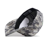 The No Rivals Oregon State Outland Hat, featuring a camouflage pattern, is shown on its side to display the black interior with a white sweatband and printed text along the rim. Crafted from high quality cotton for lasting comfort.